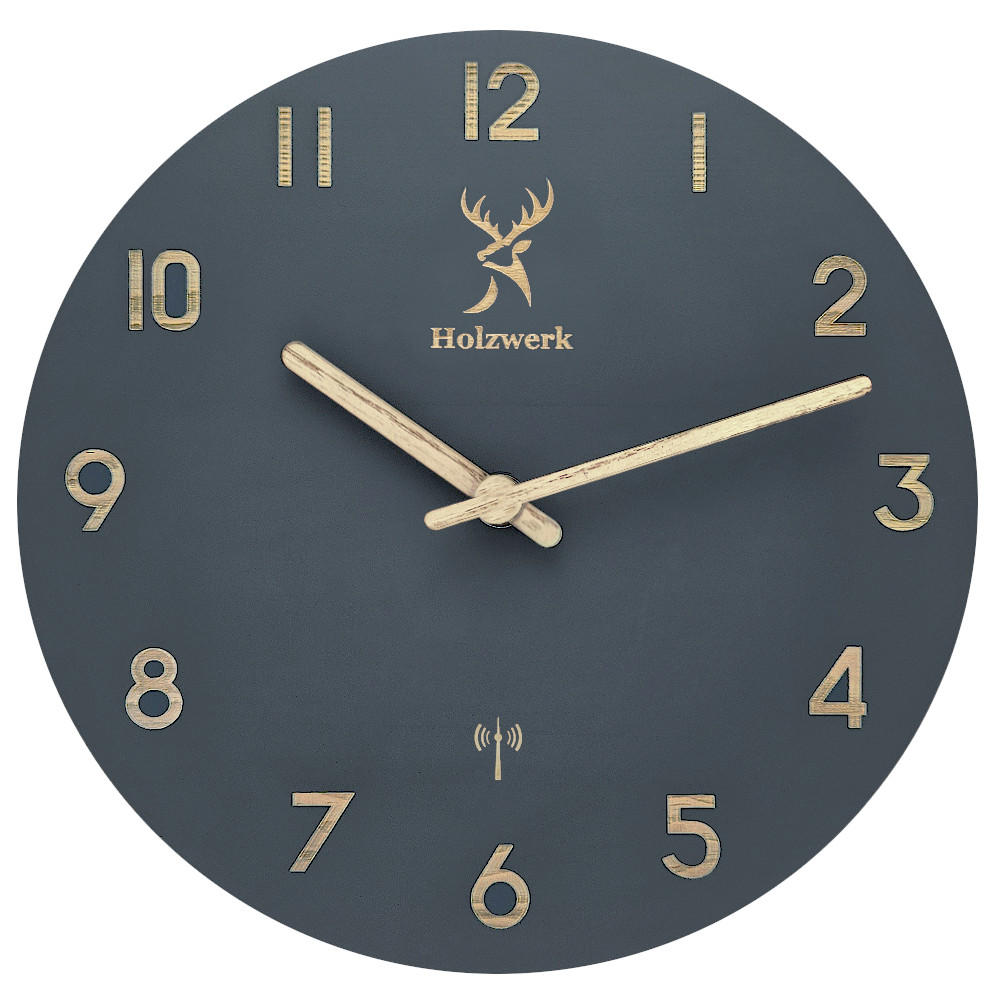 WANDUHR Holz Designer BAMBERG (FUNK) Loft Wand Uhr, grau - Beige/Grau, Holz (25/25/2.2cm) - Holzwerk