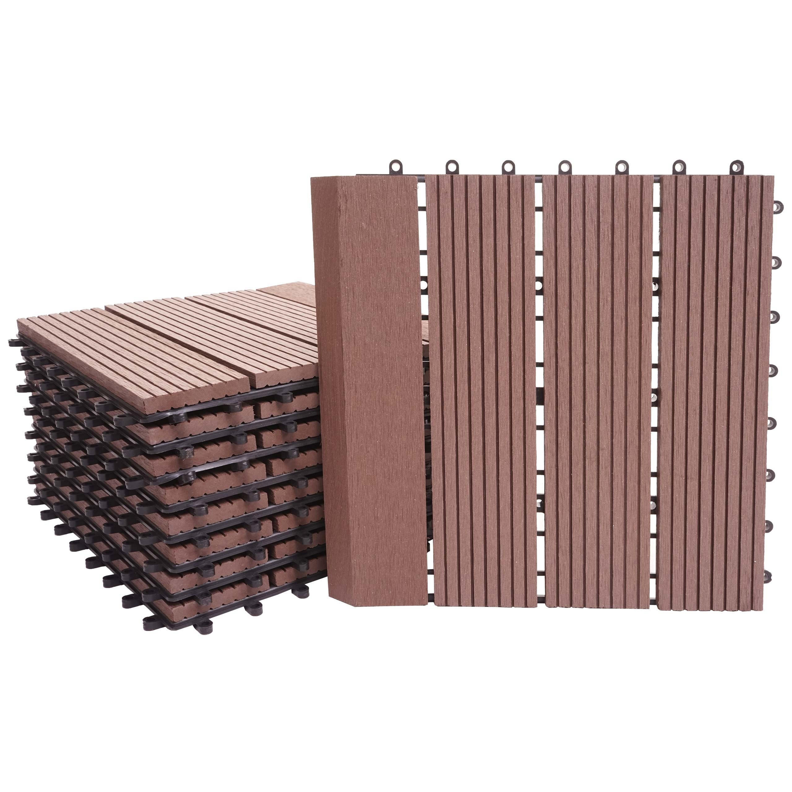 WPC BODENFLIESE + Abschluss 11x 30x30cm Coffee linear senkrecht - Braun, Kunststoff (30/30/2cm) - BERLINLODGE