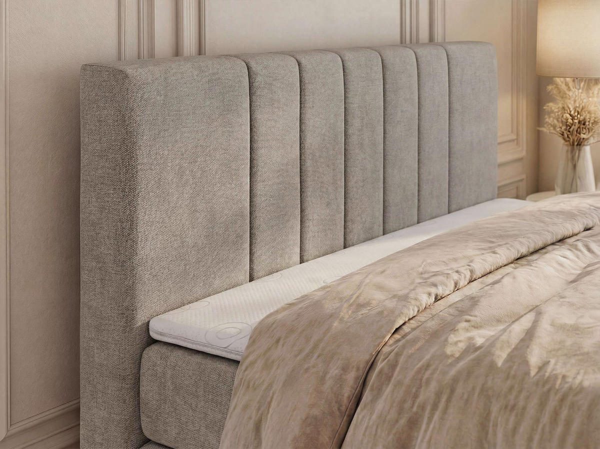 BOXSPRINGBETT INERO DUO KING 180/200 - Greige Stukture - Topper Visco - H3 - Greige/Schwarz, Kunststoff/Textil (180/200cm) - MKS