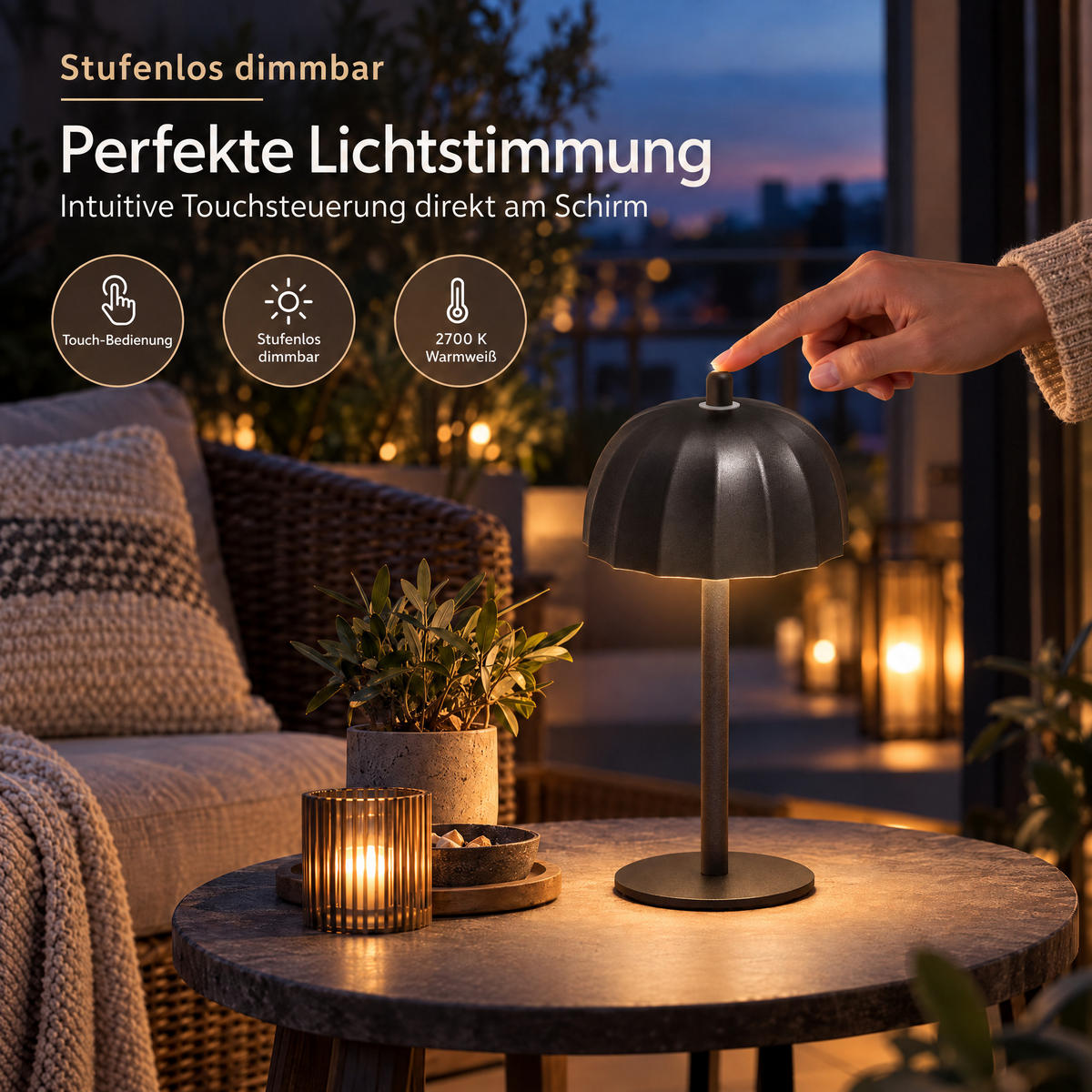 LED-TISCHLEUCHTE Umbrella schwarz 21cm Metall 2er-Set - Schwarz, Metall (10/10/21cm) - Northpoint