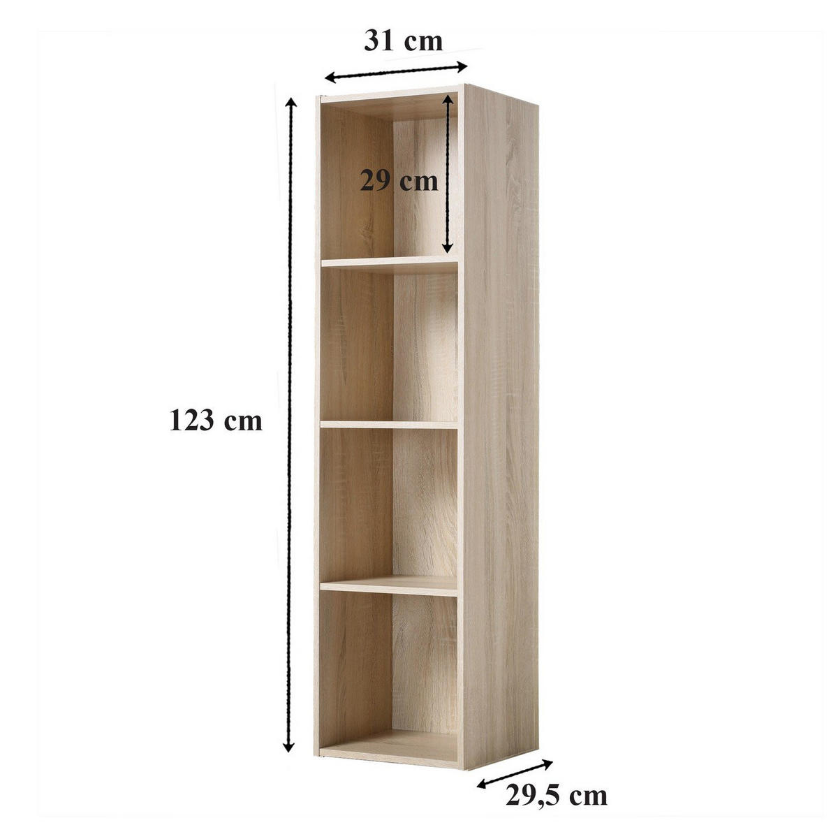 MÃ–BEL mit 4 FÃ¤chern 31,1/29,5/122,5 cm - Eichefarben, Holzwerkstoff (29.5/122.5/31.1cm) - Calicosy