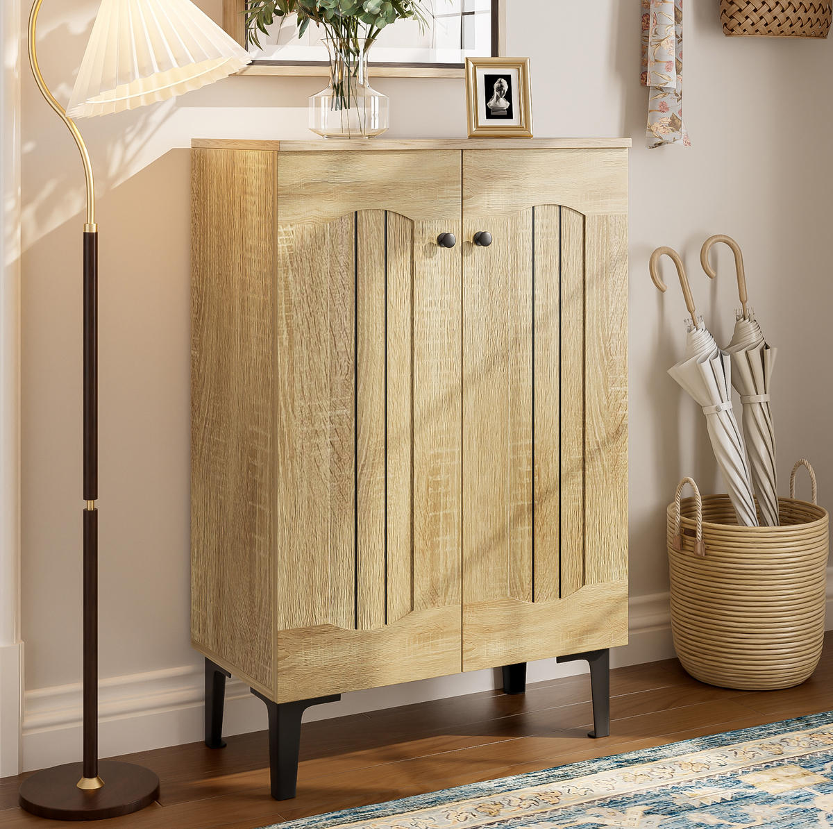 SCHUHSCHRANK 60/31,5/95 cm mit Doppeltüren, festen Einlegeböden aus Spanplatte, Holzfarbe - Eichefarben, Holzwerkstoff (60/95/31.5cm) - Redom