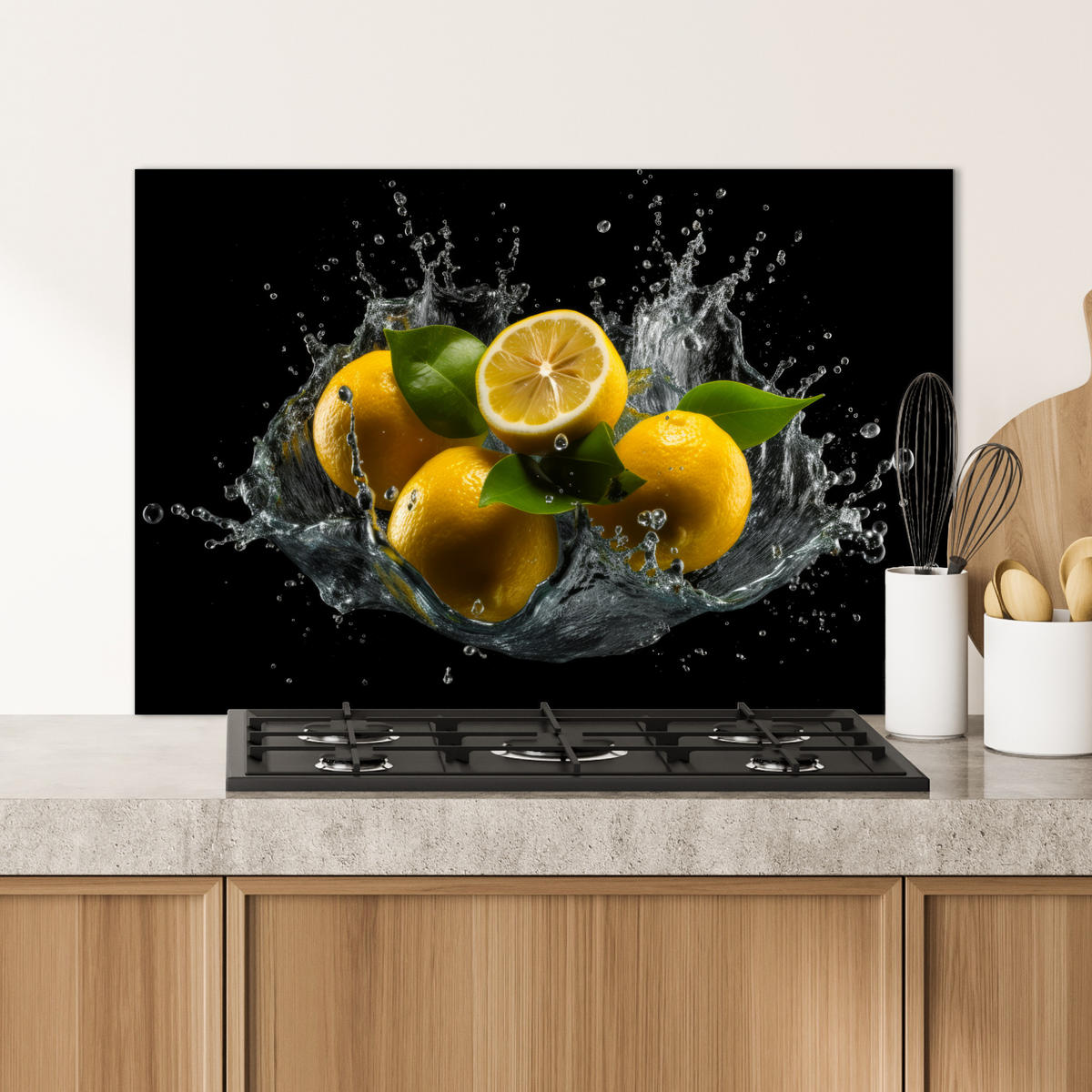 SPRITZSCHUTZ KÜCHE Zitrone - Obst - Gelb - Schwarz 90x60 cm - Gelb, Metall (90/0.3/60cm) - MuchoWow