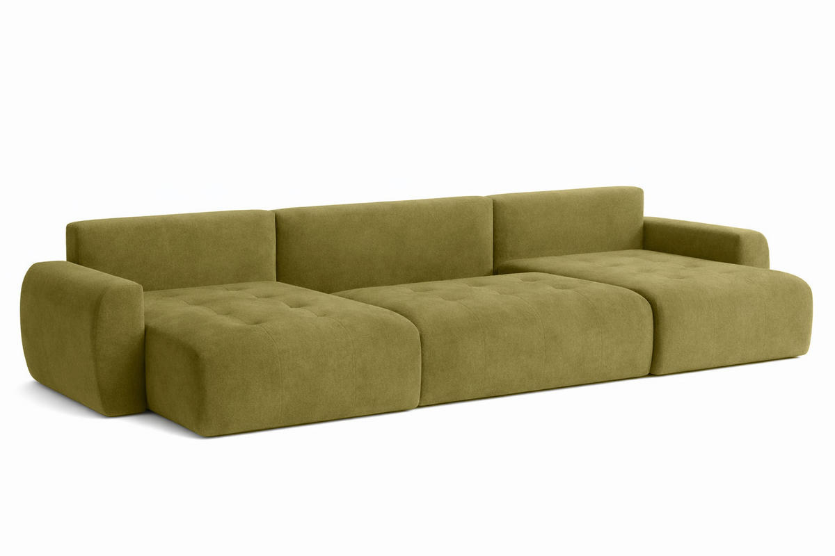 ECKSOFA Mit Schlaffunktion Und Bettkasten U-Form Ivo U, Veloursstoff Salvador, Olive - Olivgrün, Holz (342/142cm) - Kaiser Möbel