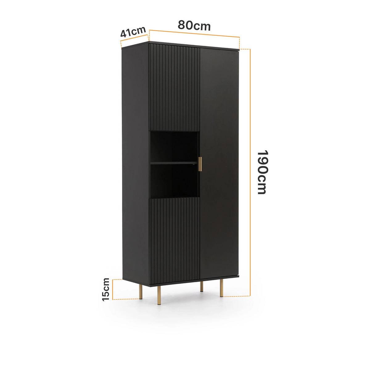 BÜCHERREGAL Nubia 3-türig Schwarz - Goldfarben/Schwarz, Holzwerkstoff/Metall (80/190/41cm) - Ravio