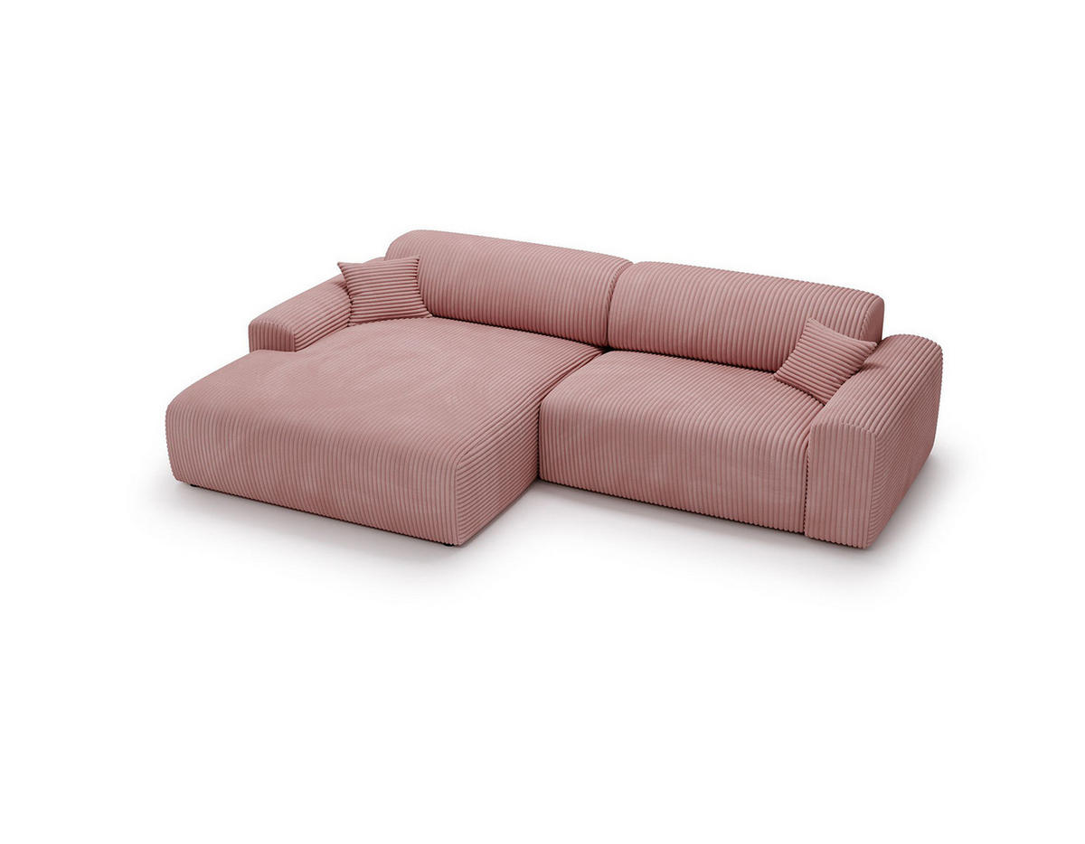 ECKSOFA mit Longchair - Cord - Schwarz/Altrosa, Kunststoff/Textil (284/178cm) - home24