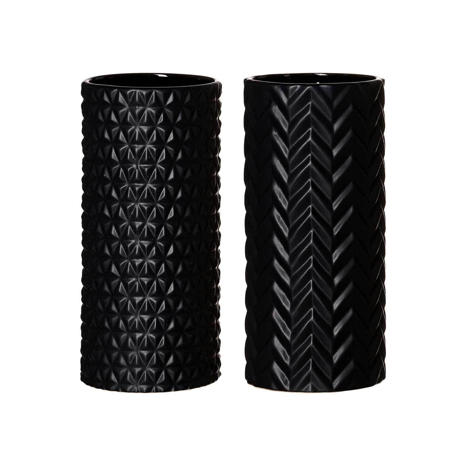 VASEN Raute & Zick Zack Schwarz 25 cm 2er Set - Schwarz, Keramik (25cm) - Ritzenhoff Breker