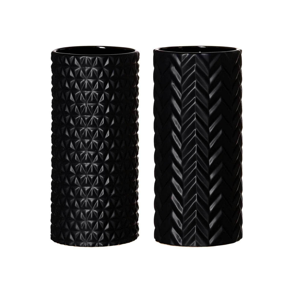 VASEN Raute & Zick Zack Schwarz 25 cm 2er Set - Schwarz, Keramik (25cm) - Ritzenhoff Breker