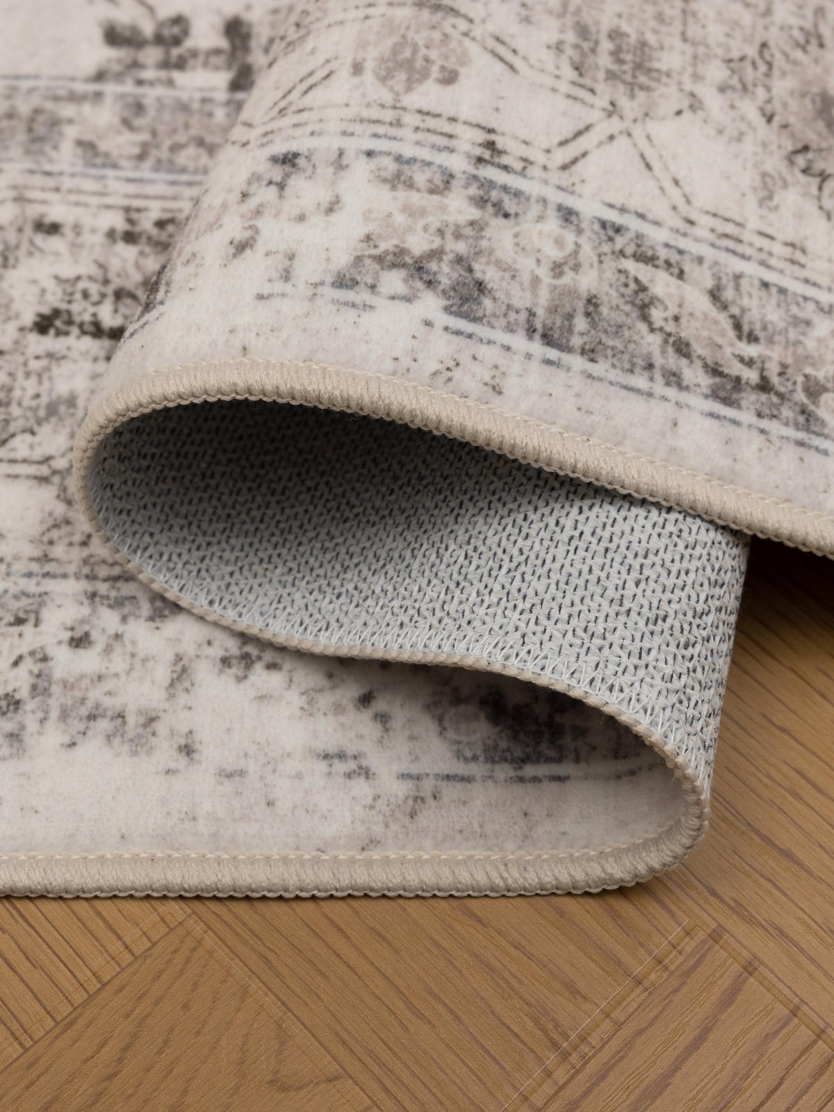 TEPPICH Kurzflor, waschbar, mit floralen Ornamenten, VERNANTE in Beige-Grau, Ø 160 cm - Beige, Textil (160/160cm) - KADIMA DESIGN