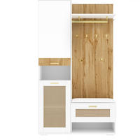 GARDEROBEN-SET 110 cm in Weiß/Holz mit Spiegel Rattan-Optik - Naturfarben, Holzwerkstoff (110/190/38cm) - Urban Meuble