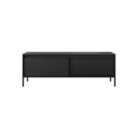 TV LOWBOARD SENSO Geriffelte MDF-Fronten, Push-to-Open, Metallbeine, 153x53,4x39,5 cm, Schwarz - Schwarz, Holz/Holzwerkstoff (154/54/40cm) - DomoHome