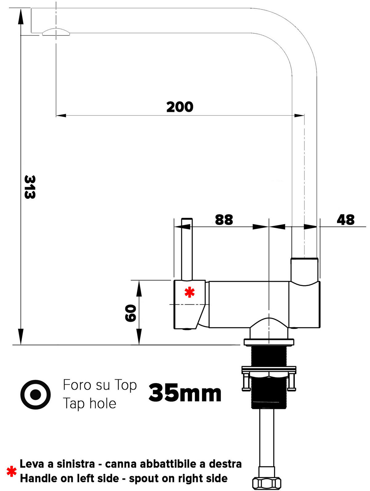 VORFENSTER-KÜCHENARMATUR, Umklappbar 6 CM, Verchromt und Zement Granit, 360° schwenkbar, LINKER HEBEL - Grau, Metall (20/31.3/20cm) - VIZIO
