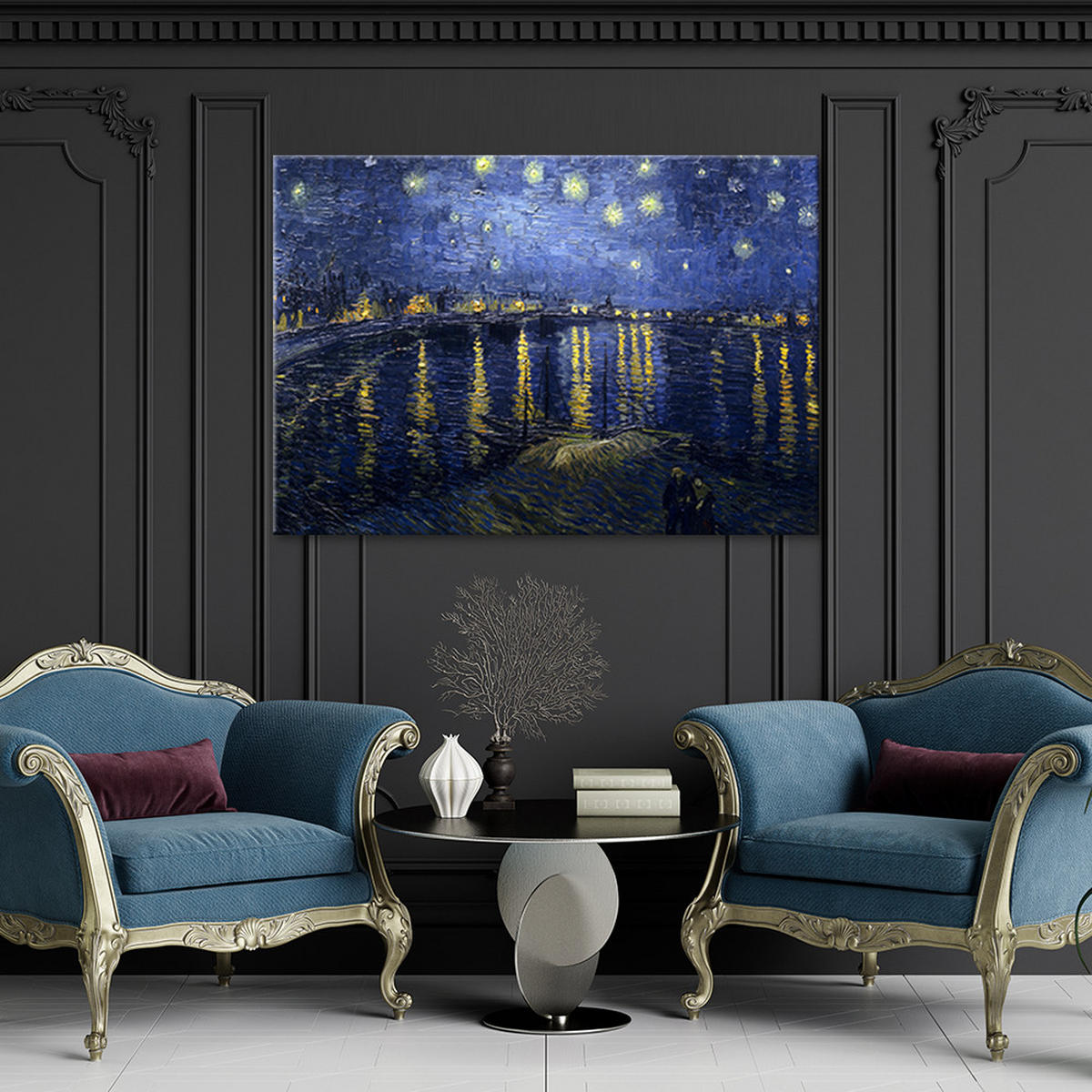 WANDBILD sternennacht über der rhone v. van Gogh - Multicolor, Textil (60/40cm) - Feeby