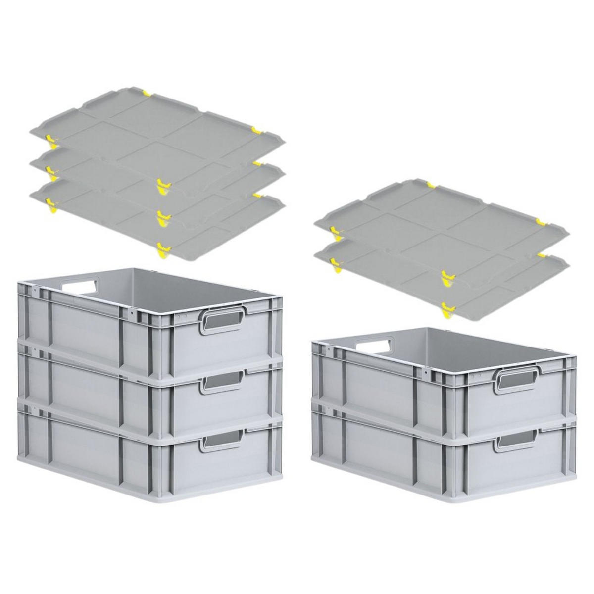 EUROBOX 5x Nextgen Economy Mit Auflagedeckel Grau/Gelb Griffe Offen 34 Liter - Gelb, Kunststoff (40/17/60cm) - PROREGAL