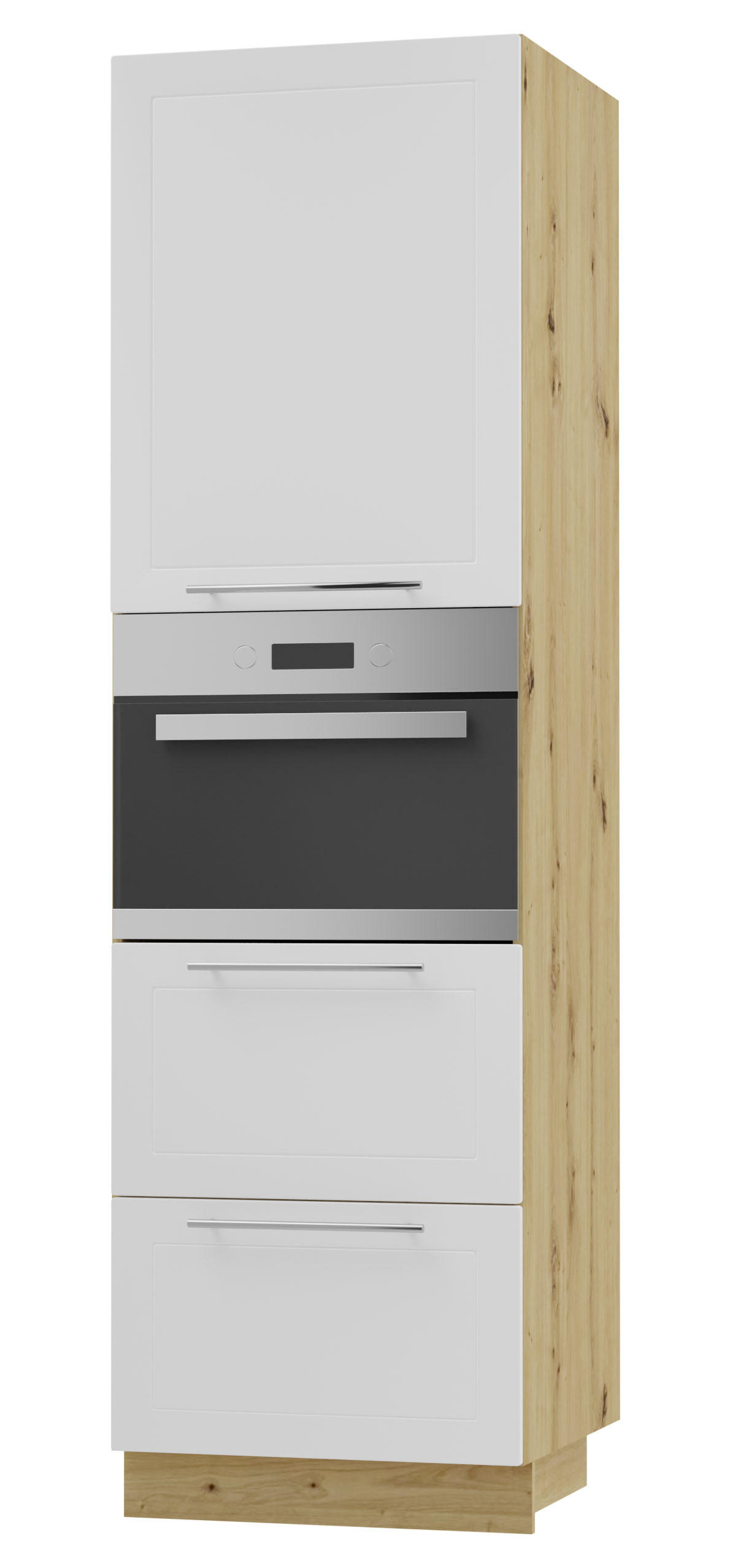 Feldmann-Wohnen BACKOFEN-HOCHSCHRANK Weiß, Eiche Artisan 60cm × 59cm × 207cm