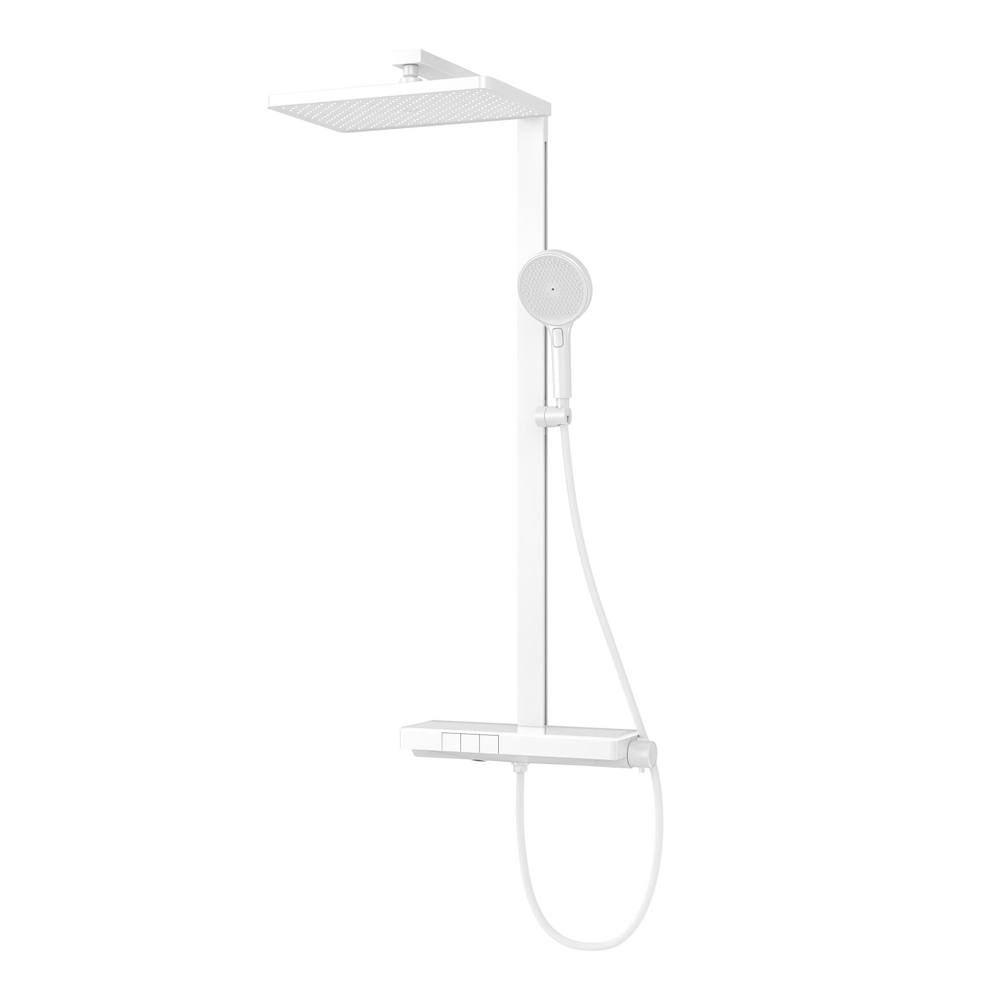 ÜBERKOPFBRAUSESET mit Brausethermostat Temperaturanzeige Weiß - Weiß, Metall (43.7/112.2/62.5cm) - EMKE