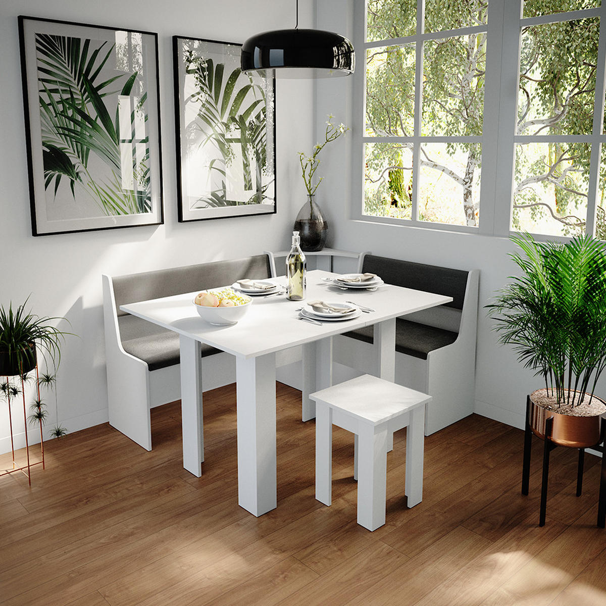 ESSZIMMER-BANK Roman Weiß 106.6 x 41.5 cm - Anthrazit/Weiß, Holzwerkstoff (41.5/80/106.6cm) - Vicco