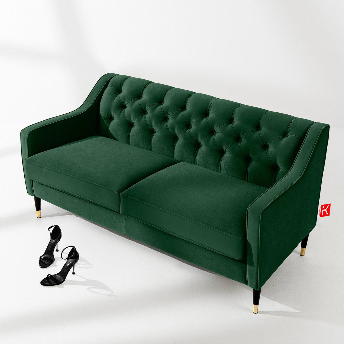 2-SITZER-SOFA NOMUS gesteppt, Dunkelgrün - Wengefarben/Dunkelgrün, Holzwerkstoff (170/78/80cm) - KONSIMO®