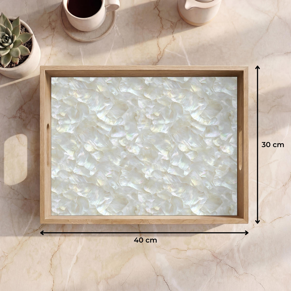 SERVÍROVACÍ PODNOS Perleťový lesk - Bílá - Shell 40x30 cm - bílá, dřevo (40/5/5cm) - OnlyWow