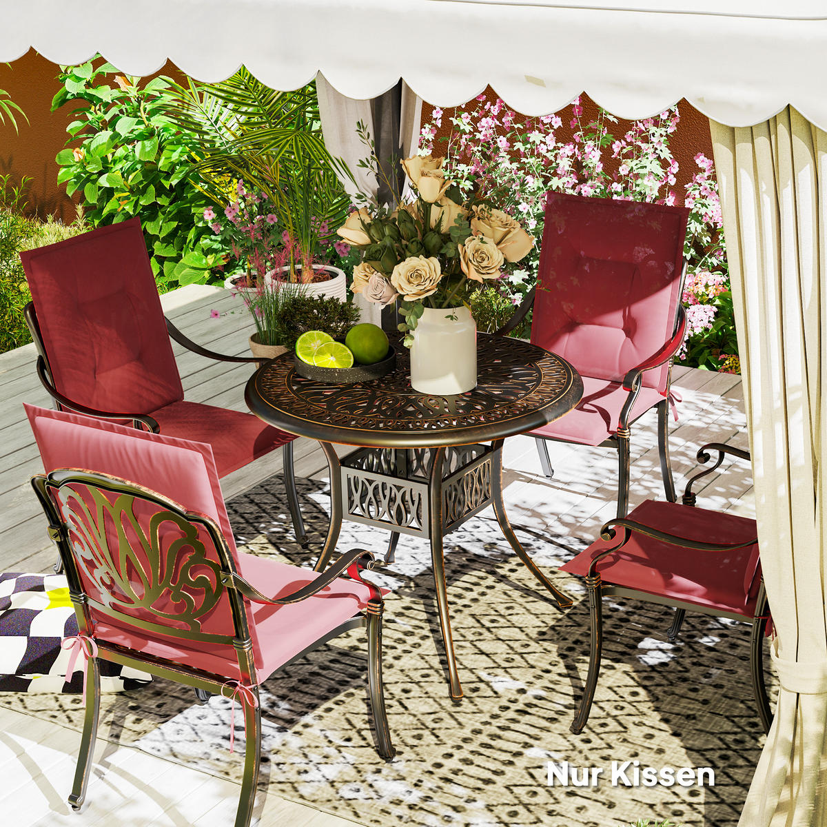 SITZKISSEN 4er Set 108 x 50 x 5 cm - Weinrot, Kunststoff (50/5/108cm) - Outsunny