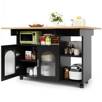 KÜCHENINSEL Klapptisch Rollbar 120x70x79.5cm Schwarz mit Arbeitsplatte & Stauraum - Schwarz, Holzwerkstoff (120/79.5/70cm) - Modfu