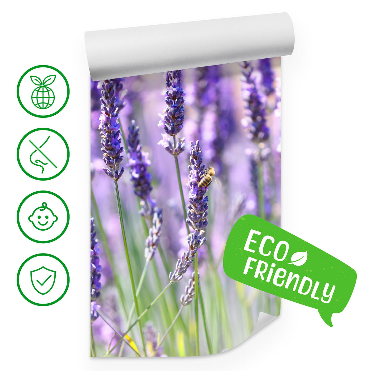 FOTOTAPETE für Küche Lavendelwiese Blumen Kräuter 200x140 - Violett/Grün, Papier (200/140cm) - Muralo