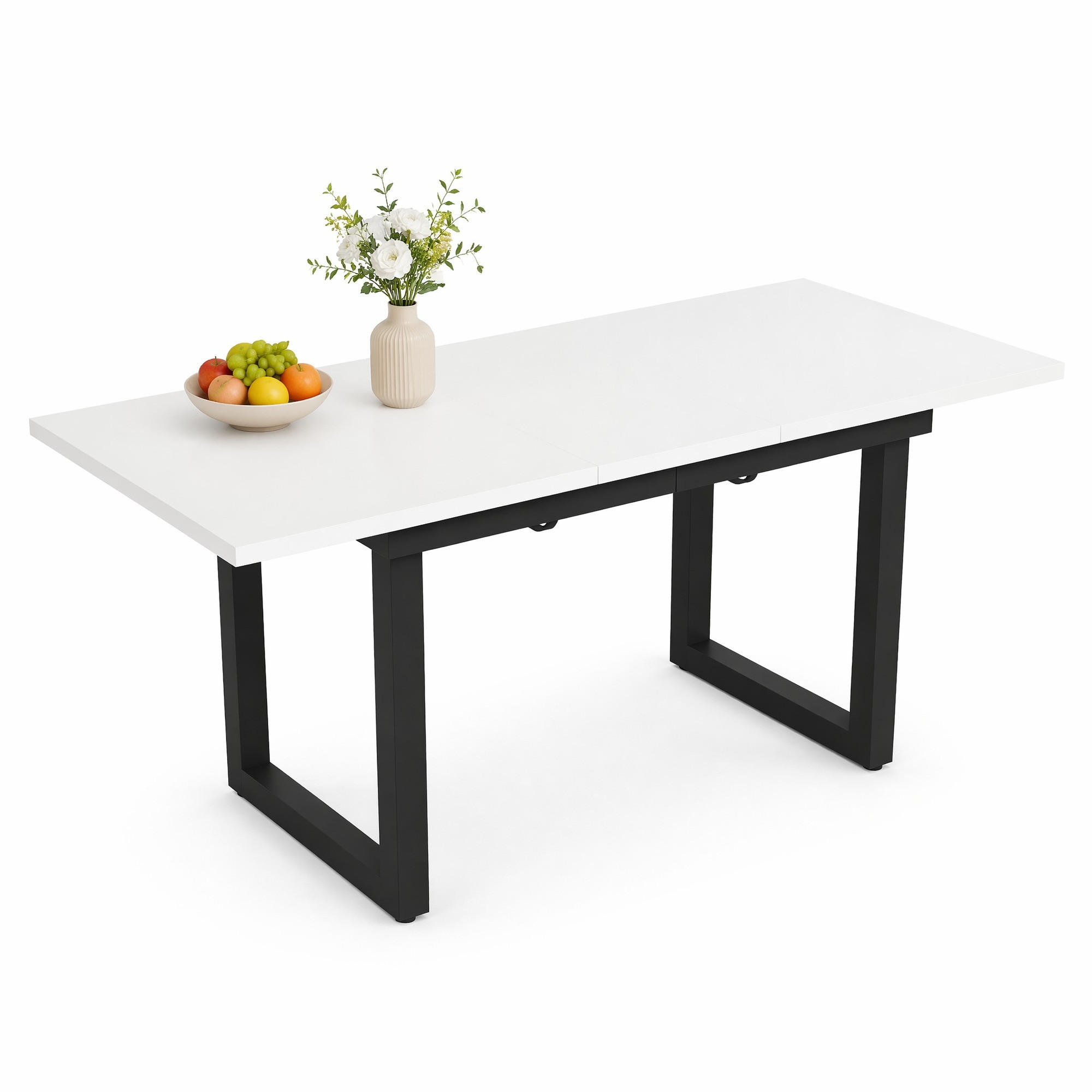 ESSTISCH in Weiß und Schwarz moderner einfacher Esszimmertisch aus Eisen für Esszimmer, B140/T80/H75 cm - Schwarz/Weiß, Holzwerkstoff/Metall (80/180/75cm) - STILVORA