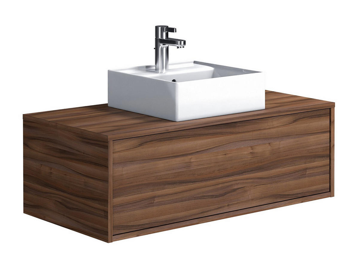 EINZELWASCHTISCH - 94 cm x 47 cm - Holz, Platte, Keramik - Naturfarben Dunkel - TEANA - Naturfarben, Keramik/Holz (94/32/47cm) - Vente-Unique