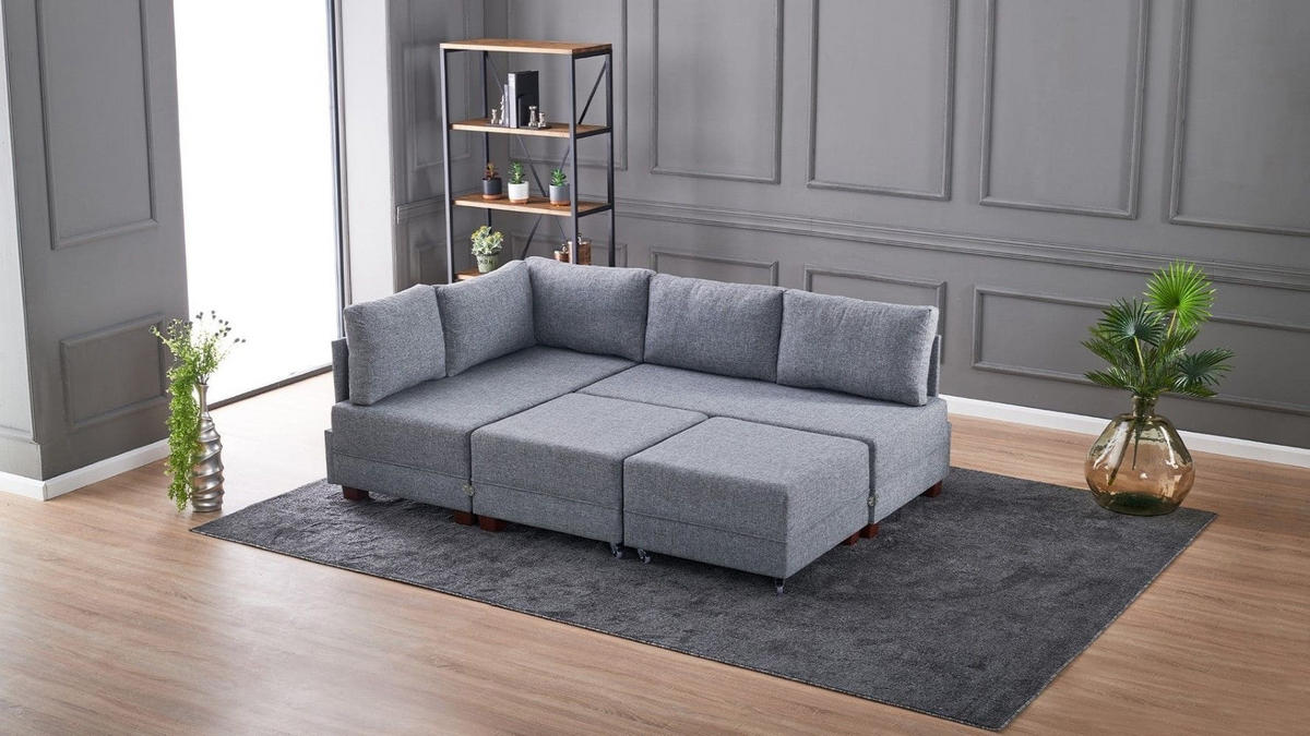 ECKSOFA mit rollbarer Schlaffunktion - Walnussfarben/Grau, Holz/Textil (280/210cm) - myHomelando