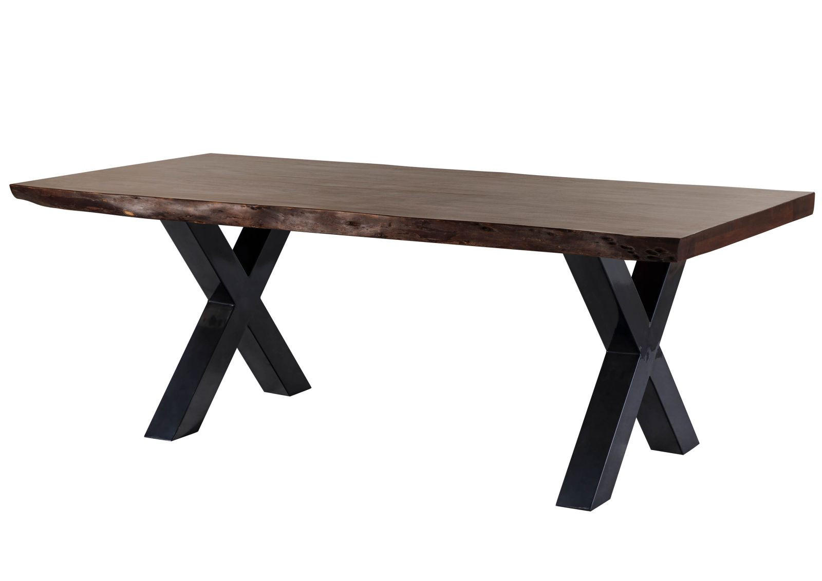 BAUMTISCH Akazie 220x100x77 braun lackiert / X-Beine anthrazit glänzend FREEFORM 5 - Braun, Holz (220/100/77cm) - Massivmoebel24