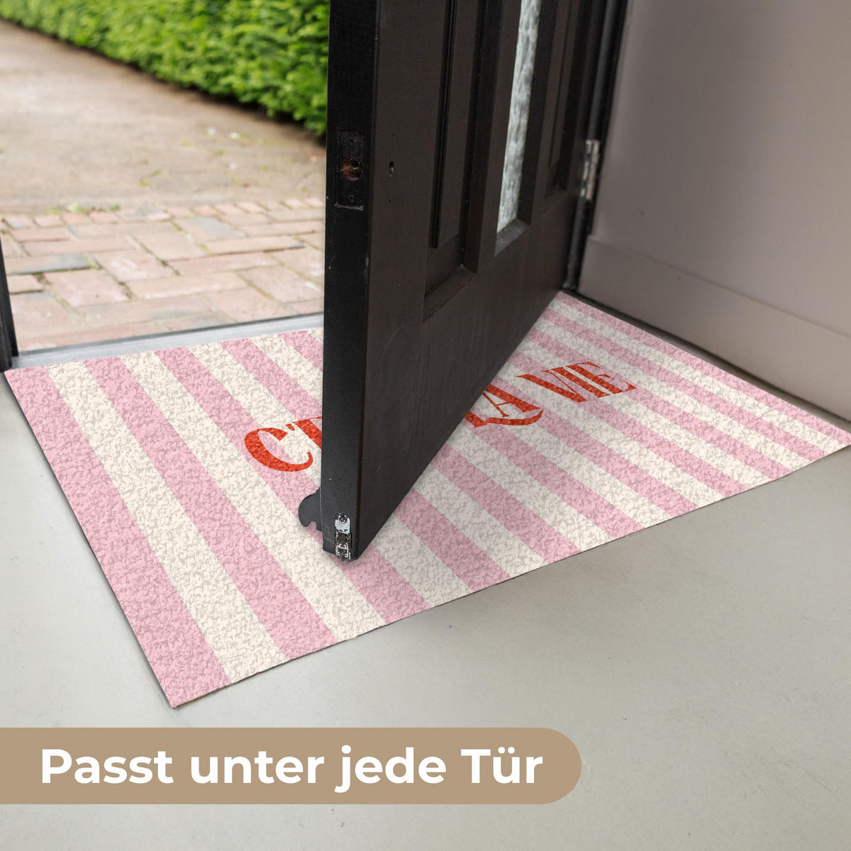 FUSSMATTE Zartrosa – Rot – Streifen – C'est La Vie 60x40 cm - Rosa, Kunststoff (60/0.4cm) - MuchoWow