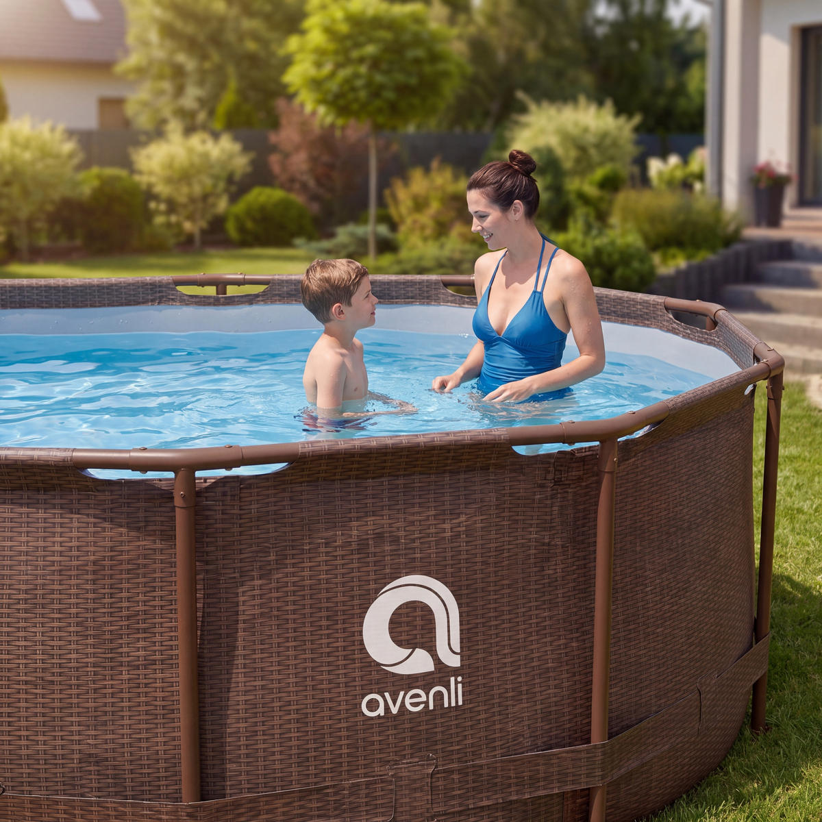 POOL Aufstellpool Framepool oval 427 x 275 x 100 cm braun ohne Filterpumpe - Braun, Kunststoff/Metall (275/100/427cm) - Avenli
