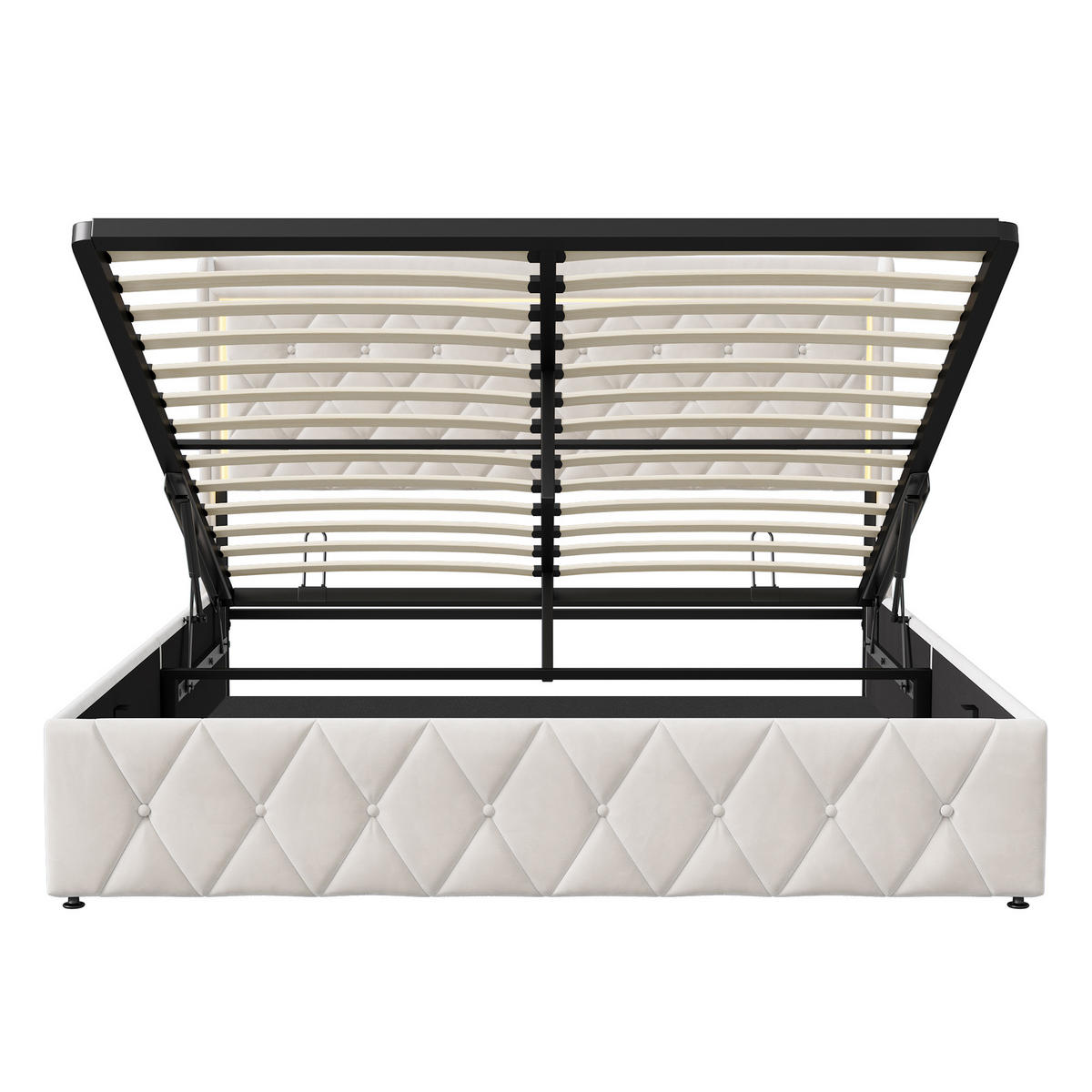 POLSTERBETT 140x200 cm Beige mit LED, USB und Type-C, Stauraumkopfteil & Bettkasten - Beige, Holz (140/190cm)