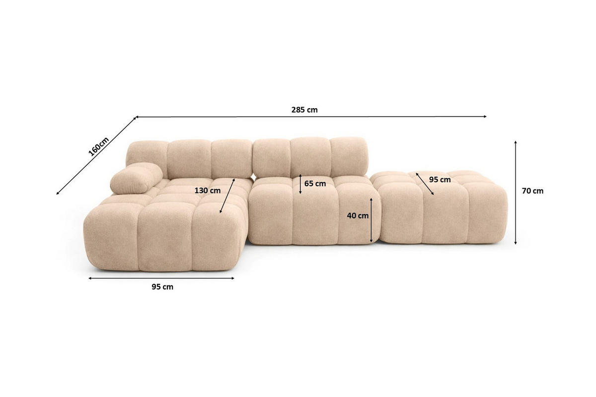 ECKSOFA L-Form Modular Mit Hocker, Veloursstoff Salvador, Beige, Links, Selia - Beige, Holz (285/160cm) - Kaiser Möbel