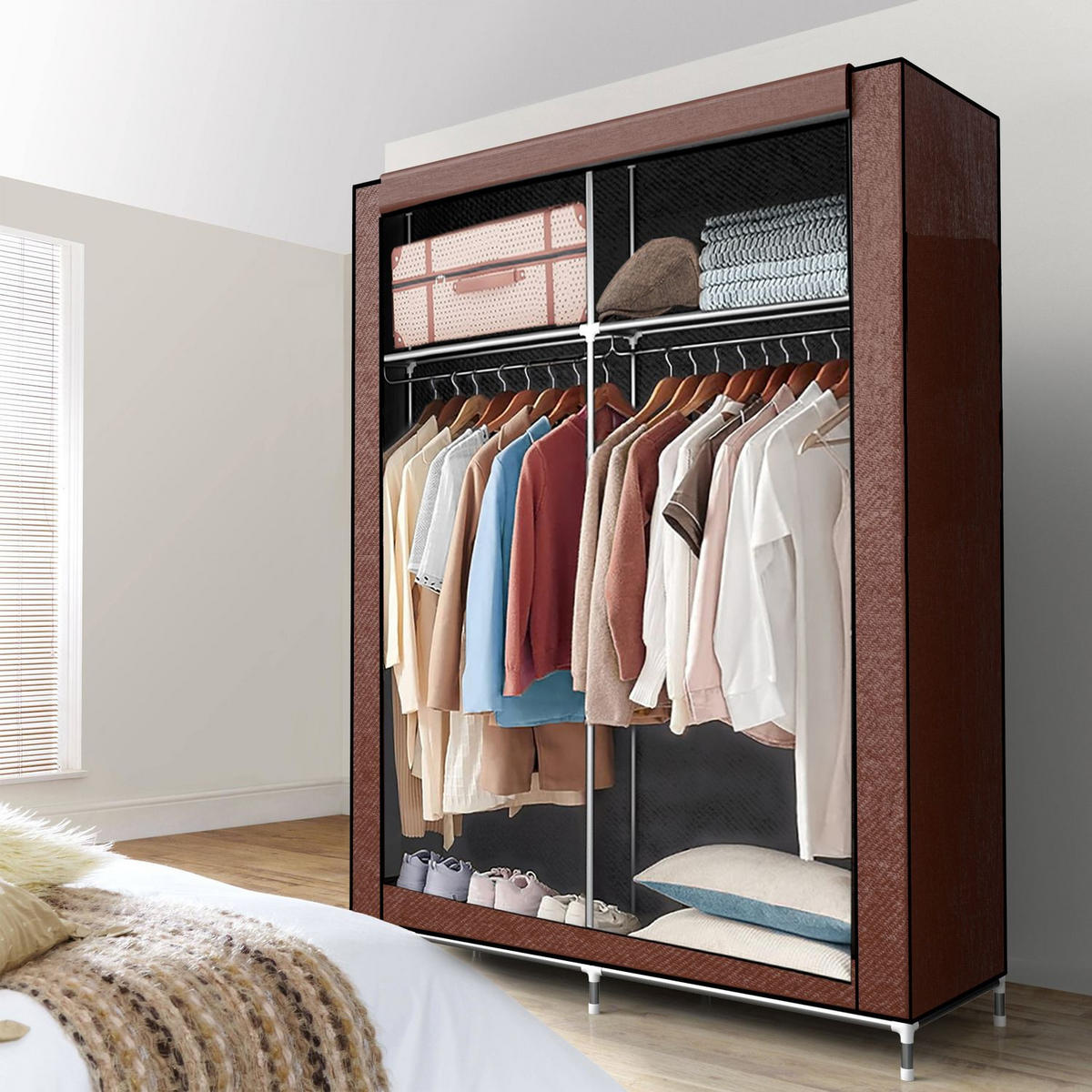 FALTSCHRANK - Braun, Textil (45/170/108cm) - Intirilife