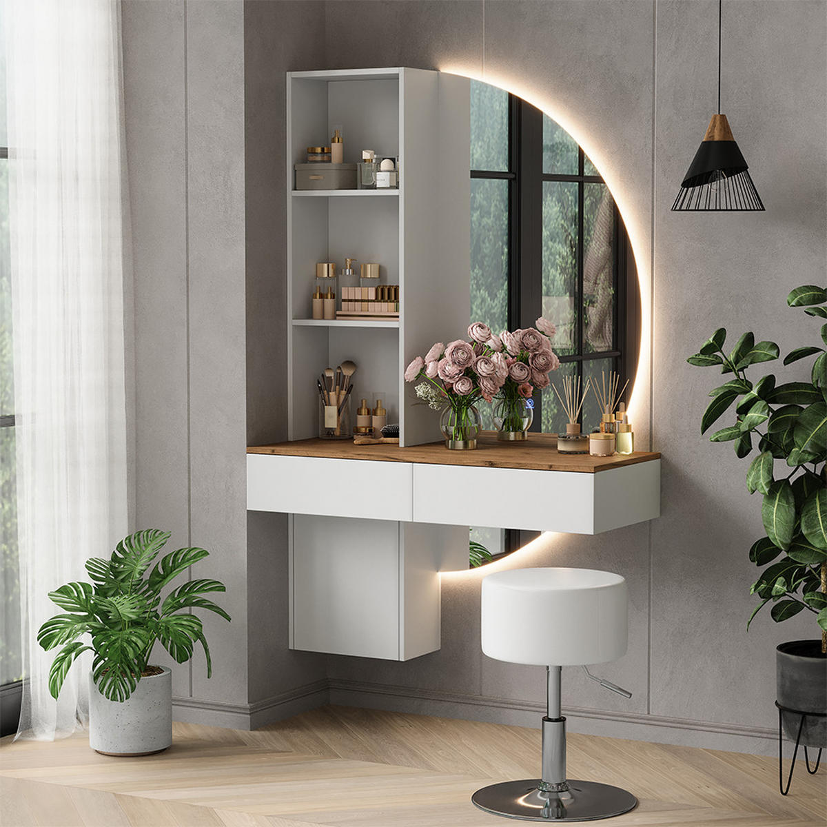 TOALETNÍ STOLEK Melora Bílá/dub - bílá, kompozitní dřevo (100/155/40cm) - Vicco