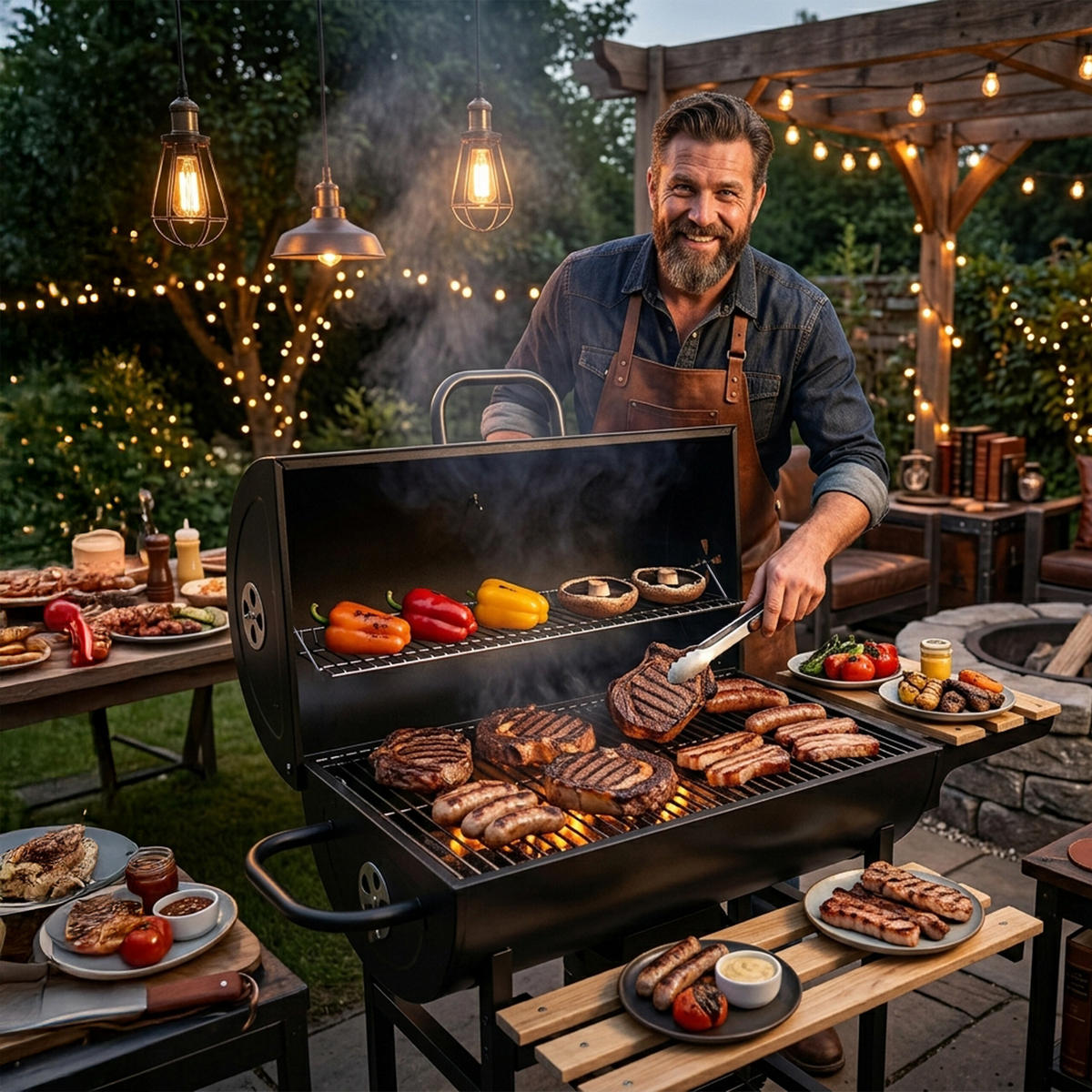 HOLZKOHLEGRILL - Schwarz, Holz/Metall (114.5/95/69cm) - Relaxdays