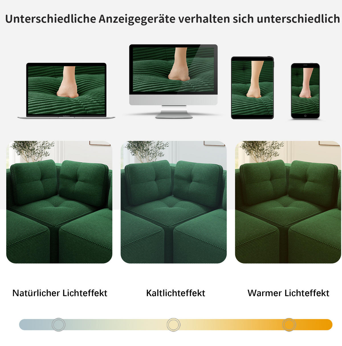 ECKSOFA 297/177/69 cm grün aus Cord ohne Montage modular mit Ottomane - Grün, Textil (177/297cm) - OKWISH
