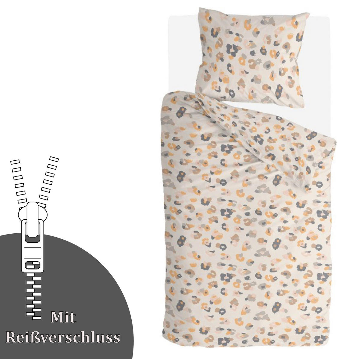 BETTWÄSCHE Byrklund 2-teilig 135x200/80x80cm Soft Animal Multicolor - Multicolor/Creme, Naturmaterialien (135/200cm)