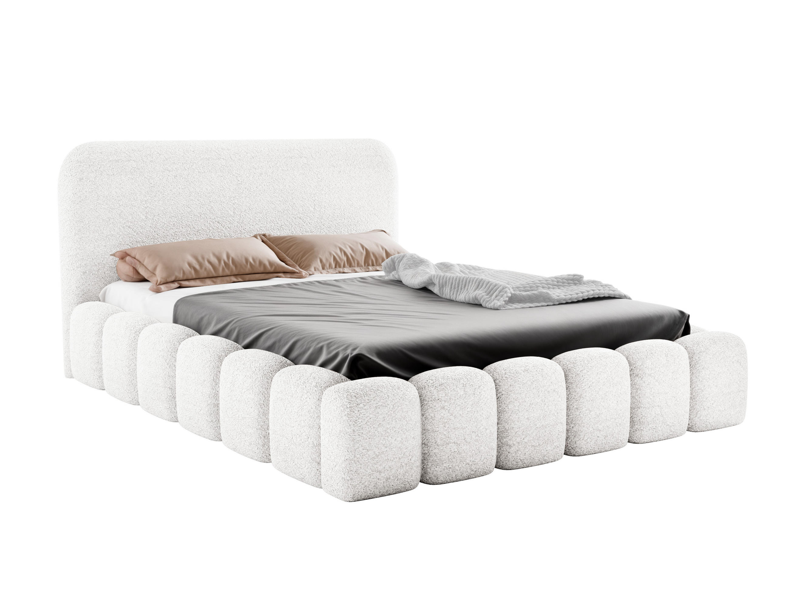 POLSTERBETT MONI 160x200 mit Bettkasten und Lattenrost – Bouclé Stoff MONTE Weiß - Weiß, Textil (160/200cm) - Luxkor24