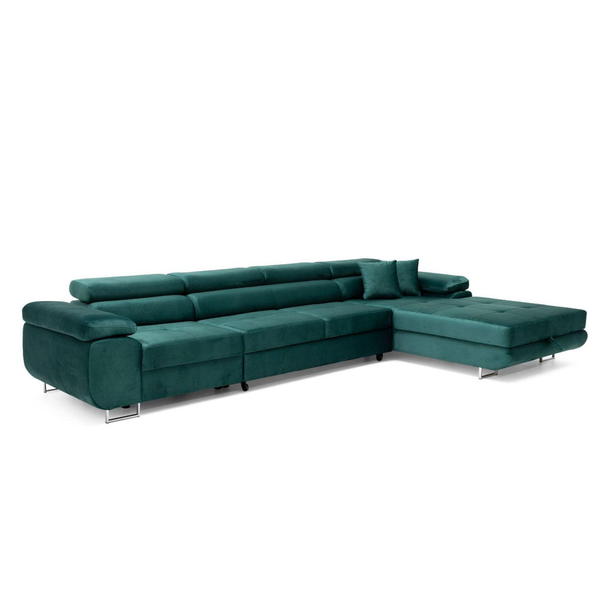 ECKSOFA ALONZO MAXI Rechts mit Schlaffunktion 125x195 Velours Grün - Silberfarben/Grün, Holz/Textil (203/350cm) - Muffo