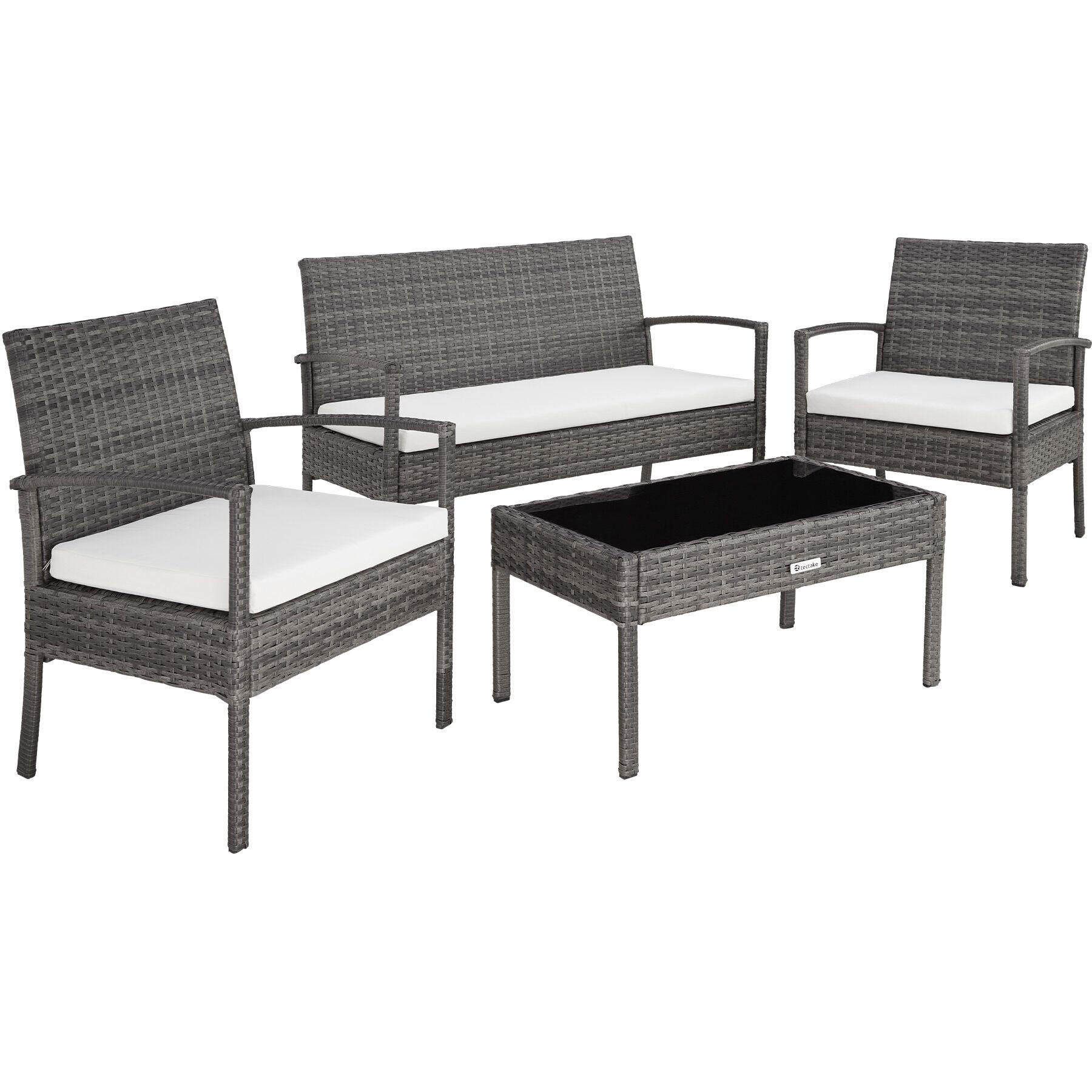 RATTAN SITZGRUPPE Sparta,schlanke Gestelle,grau - Grau, Kunststoff - tectake