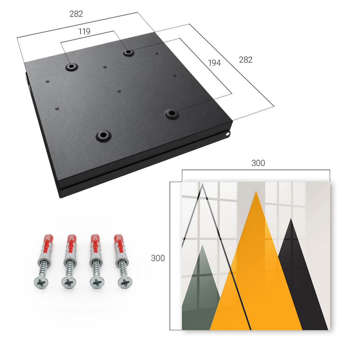 SCHLÜSSELBOX Schwarz 30x30 cm- Türöffnung nach rechts - Moderne Komposition - Beige, Metall (30/30/5cm) - TULUP