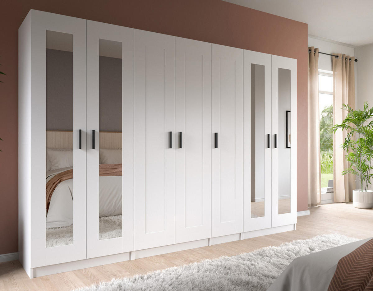 KLEIDERSCHRANK in weiß 160 x 194 cm skandinavisch, Drehtürenschrank 4-türig mit Spiegel - Schwarz/Weiß, Glas/Holzwerkstoff (160/194/56cm) - Inn.Furn