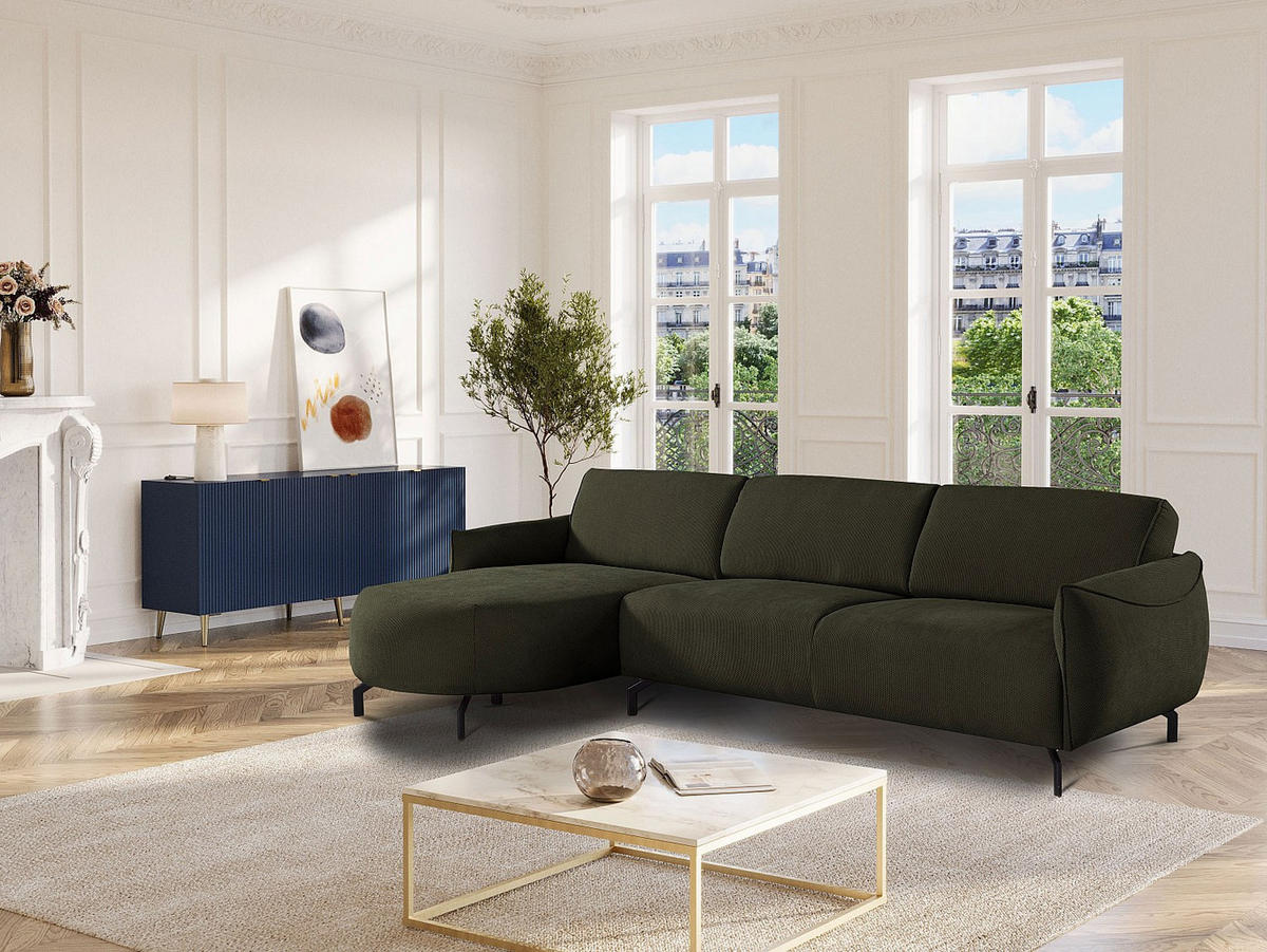 SOFA - 5 Personen - stoff - grün Feriona - Grün, Textil/Metall (295/84/150cm) - Vente-Unique