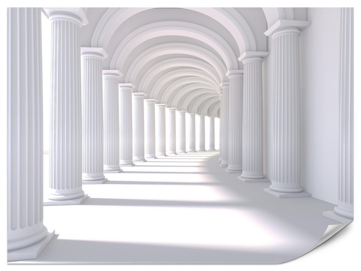 FOTOTAPETE für Wohnzimmer Räumlich Tunnel Historische Säulen 200x140 - Weiß/Grau, Papier (200/140cm) - Muralo