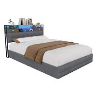 BETT mit hydraulischem Bettkasten, 140/200 cm, mit Samtbezug, LED-Beleuchtung und USB-Anschlüssen, Grau - Grau, Textil/Metall (140/200cm) - Waldena