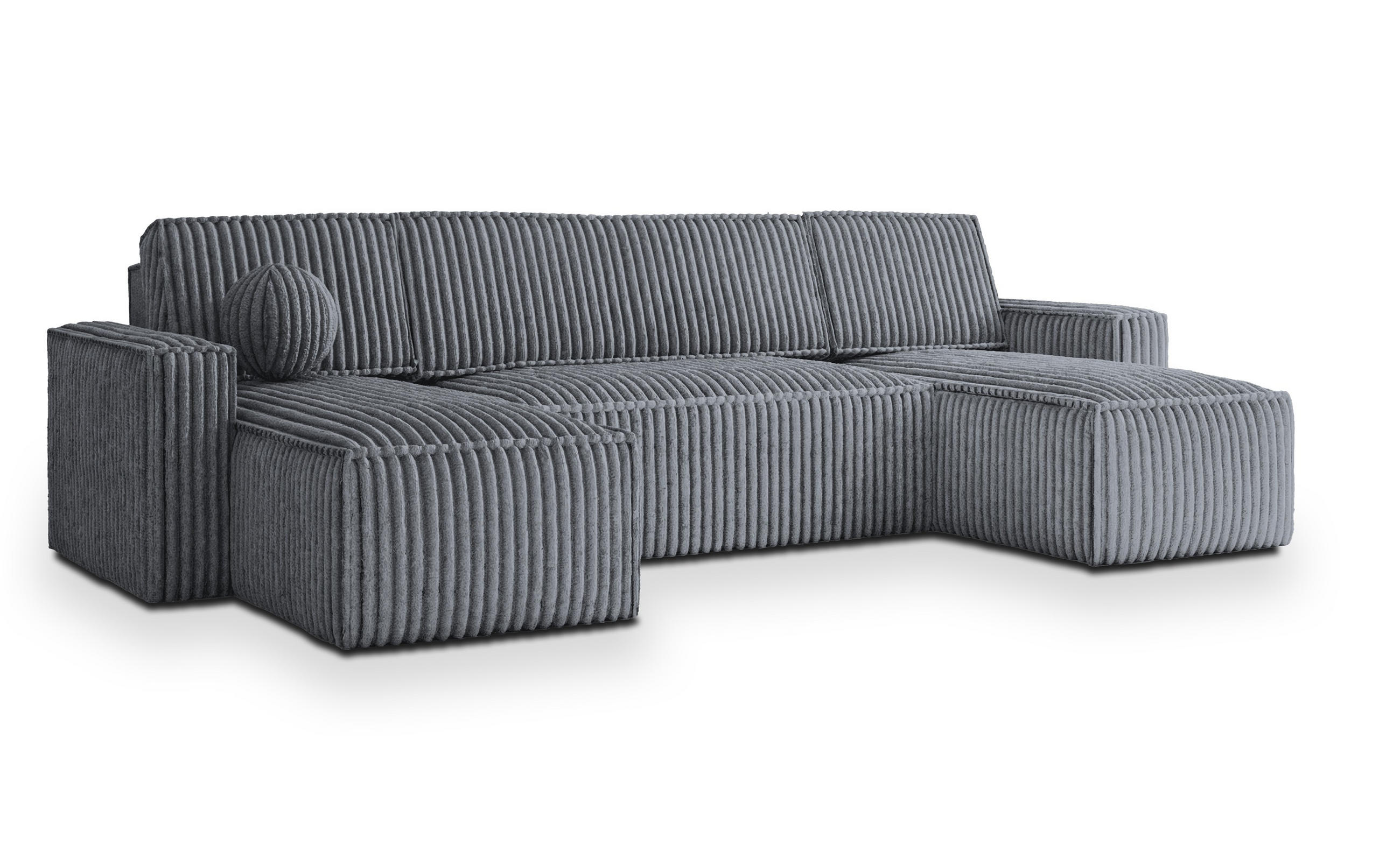 WOHNLANDSCHAFT PESANO T Grau Kordstoff mit Schlaffunktion - Grau, Holz (306/85/140cm) - MASSENO