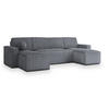WOHNLANDSCHAFT PESANO T Grau Kordstoff mit Schlaffunktion - Grau, Holz (306/85/140cm) - MASSENO