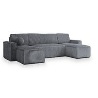 WOHNLANDSCHAFT PESANO T Grau Kordstoff mit Schlaffunktion - Grau, Holz (306/85/140cm) - MASSENO